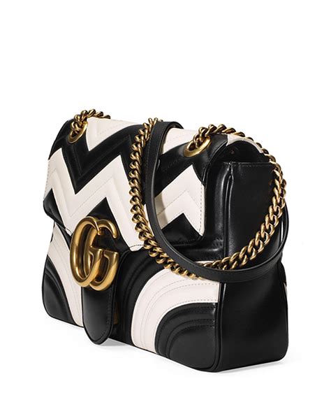 gucci gg marmont chevron shoulder bag black white